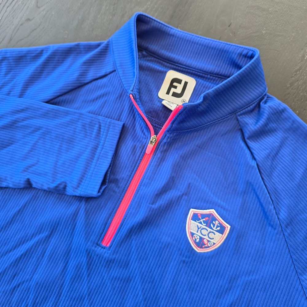 FootJoy Womens Blue Ribbed Quarter‎ Zip Golf Pullover YCC Crest Medium FJ